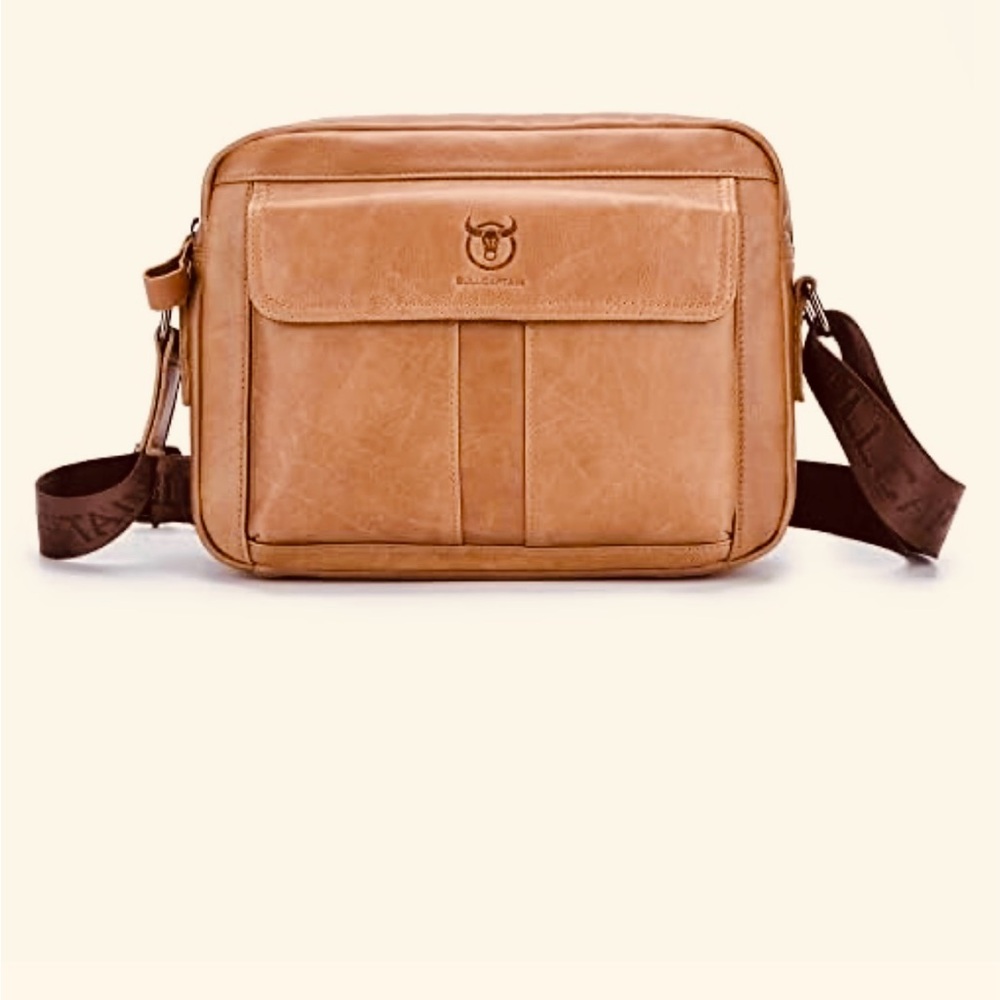 - BULLCAPTAIN Leather Men Leather 10” Zipper Shoulder Bag Travel Messenger…